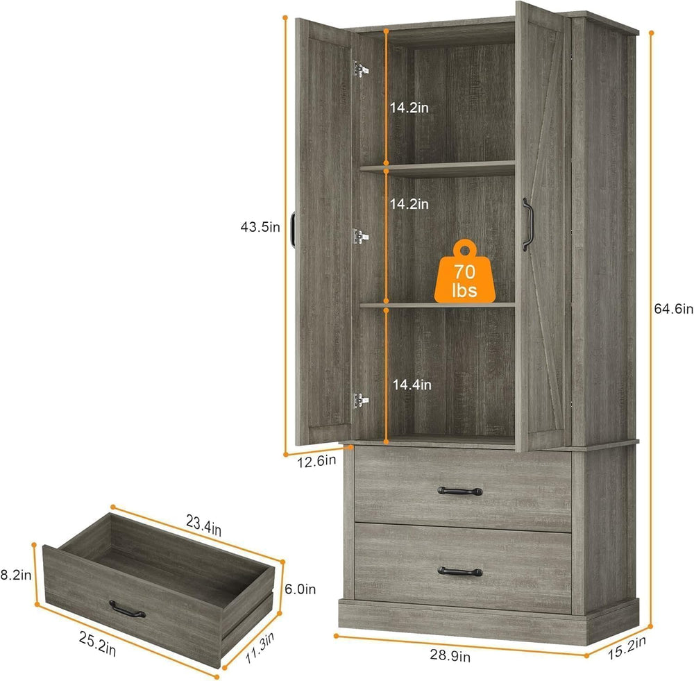 GarveeHome 64.4'' Tall Kitchen Pantry Cabinet with Adjustable Shelves...