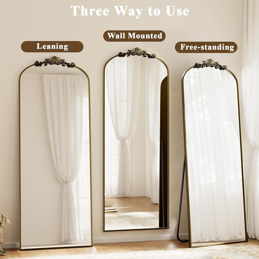 BEAUTYPEAK 56" x 21" Full-Length Baroque Arch Mirror, Bronze