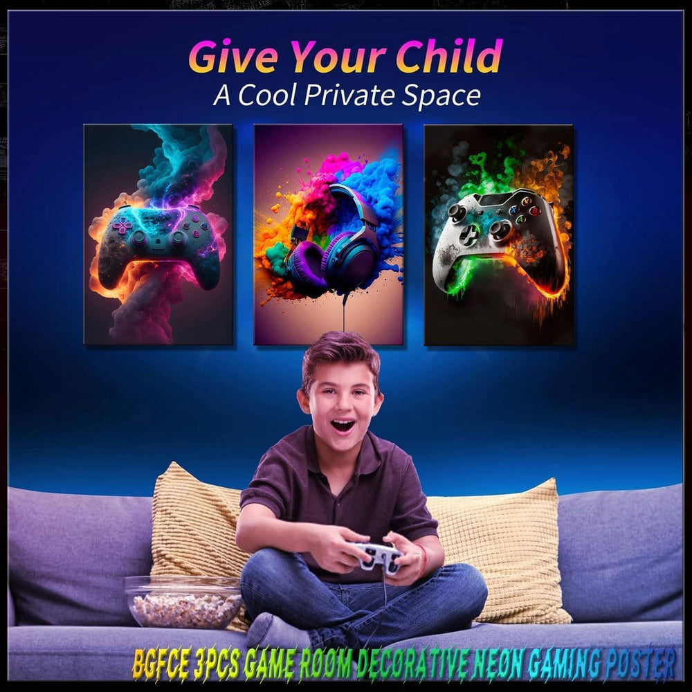 BGFCE Gaming Room Decor Canvas Wall Art Set of 3 - Cool Video Gaming Theme Wa...