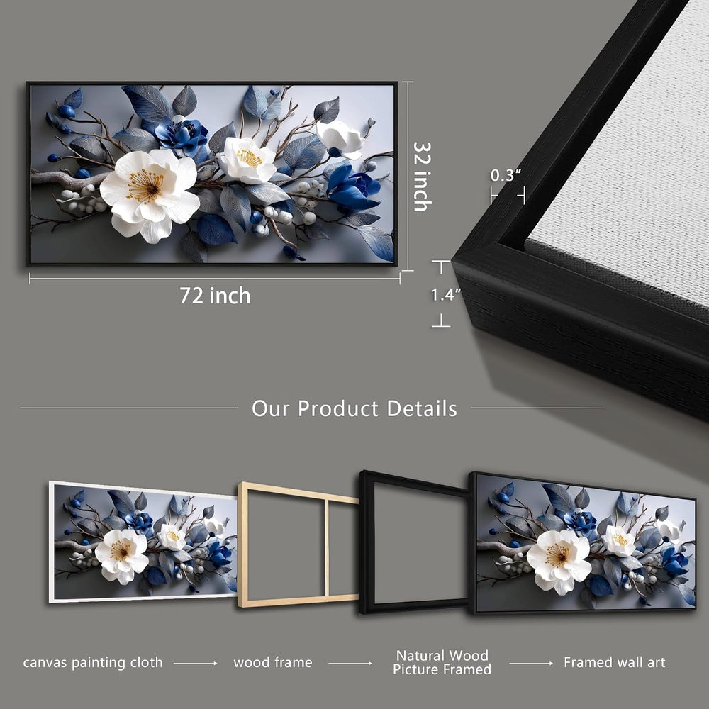 WLWBINTING Black Framed Canvas Wall Art For Living Room Flowers Wall Art Mode...