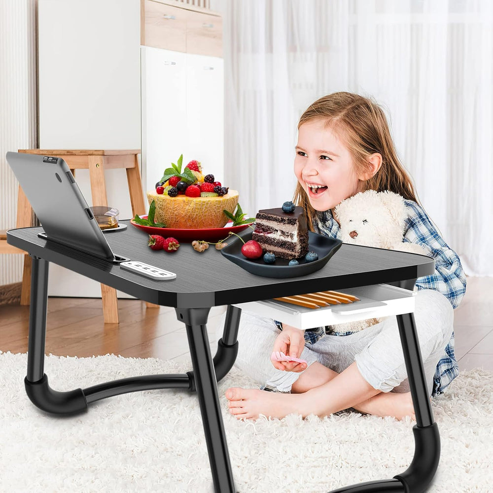Zapuno Laptop Lap Desk, Foldable Laptop Table Tray with 4 USB Ports Storage D...