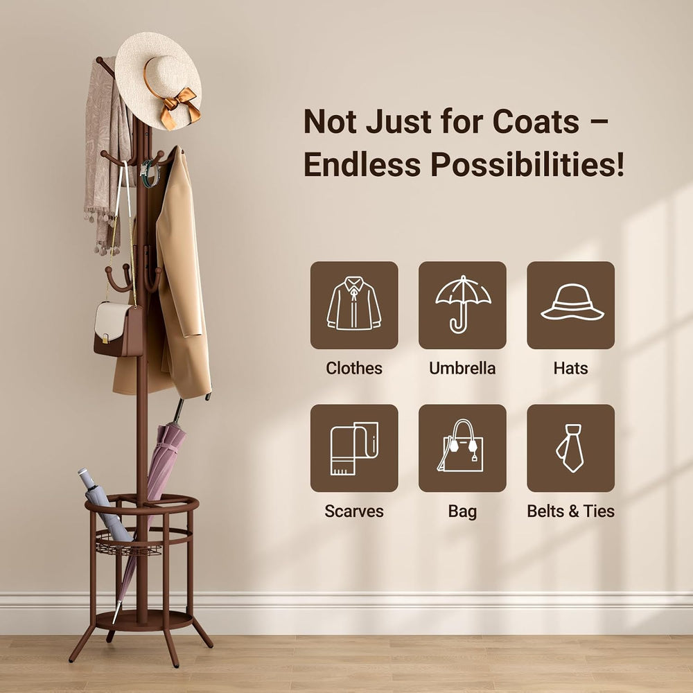 ELYKEN Coat Rack Freestanding, Metal Coat Rack with Umbrella Holder