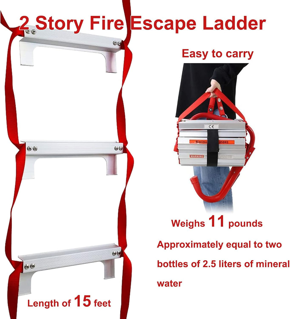 2 Story Fire Escape Ladder, Safety Ladder with Anti-Slip Rungs, Portable Emer...