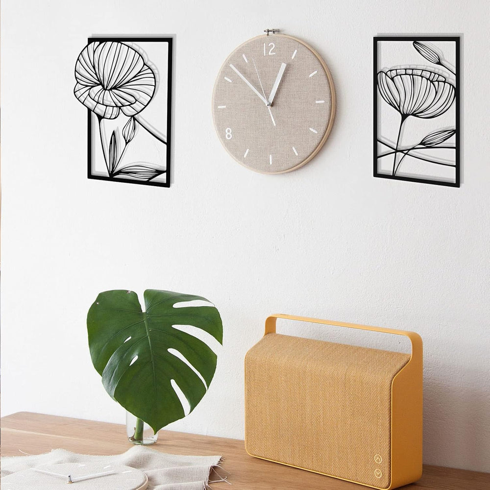 ESTART 4Pcs Metal Lotus Wall Decor Abstract Floral Line Art Sculpture