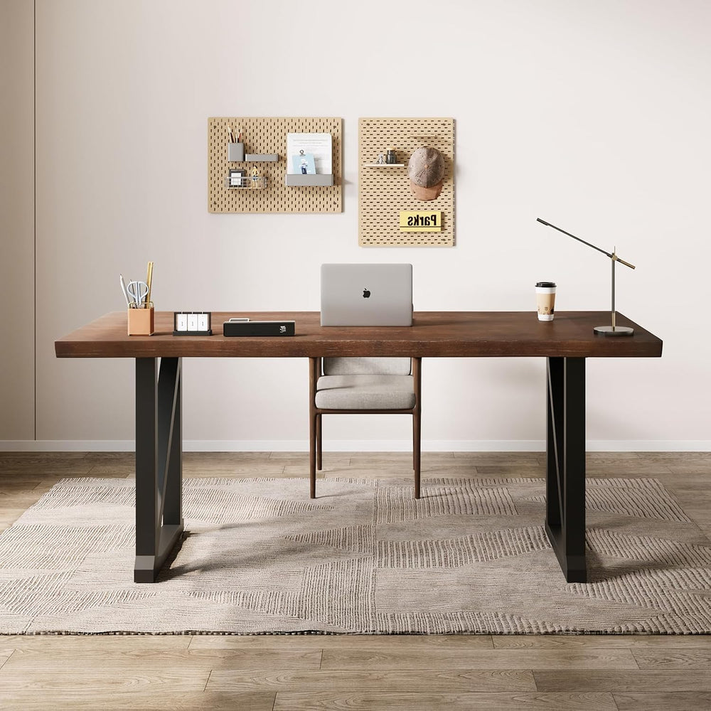 Solid Wood and Metal Modern Industrial 56 inch Wide Home Office Desk, Writing...