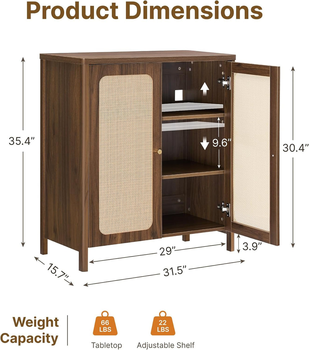 KISLOT 31.5" Rattan Buffet Cabinet with Storage, Sideboard with Adjustab...