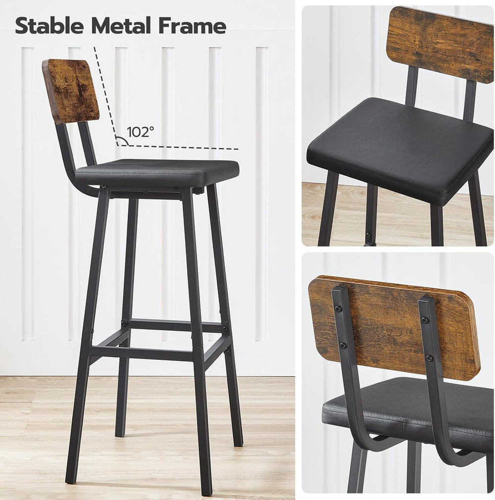 HOOBRO Black Bar Stools, Set of 2 PU Upholstered Tall Bar Stools, Kitchen Bre...