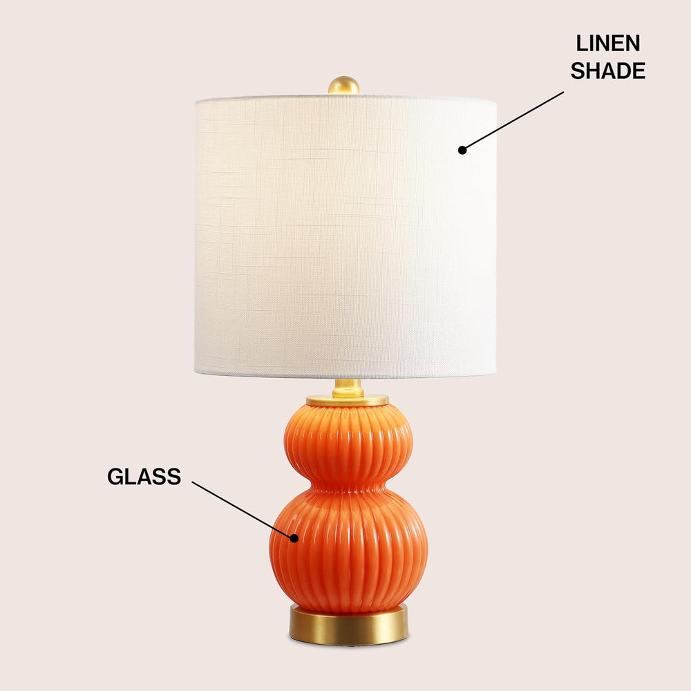 JONATHAN Y Daphne Ribbed Gourd Metal/Glass Table Lamp 20", Orange