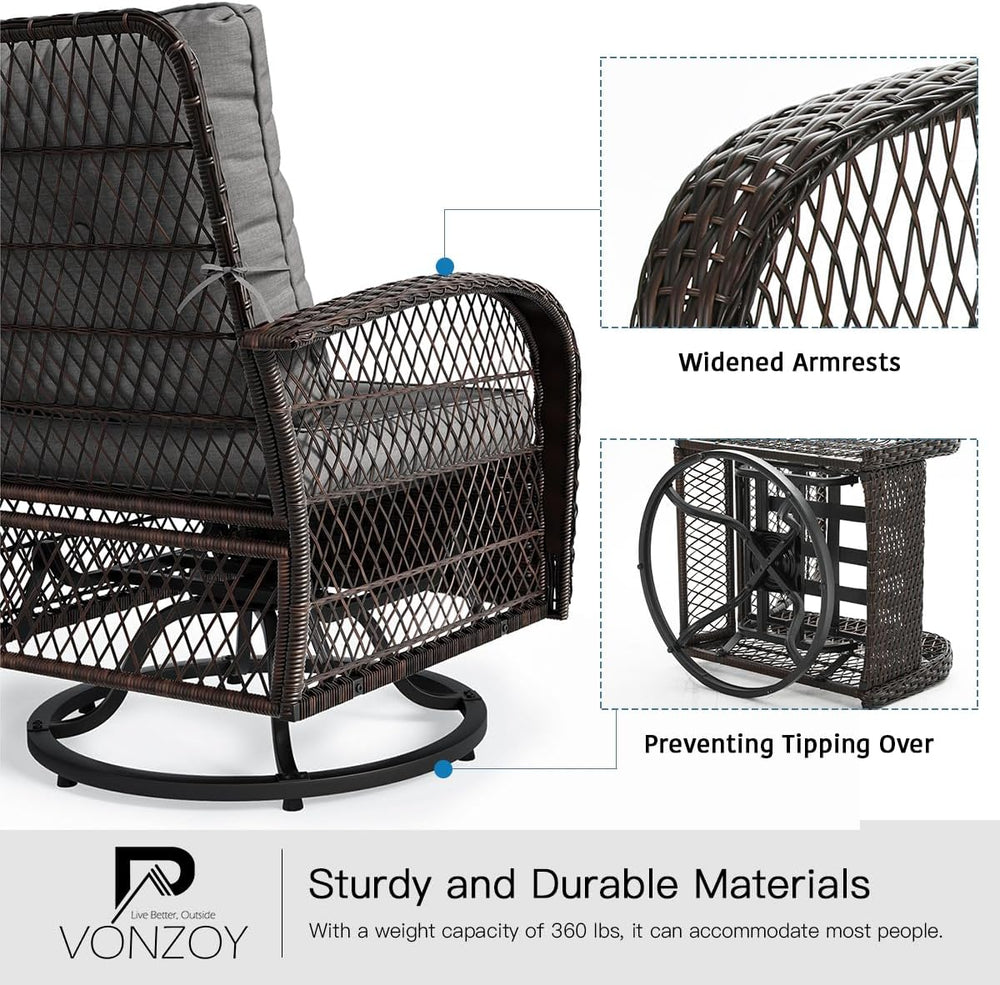 Patio Furniture Set 3 Pieces, Outdoor Swivel Glider Rocker Bistro Set, Gray