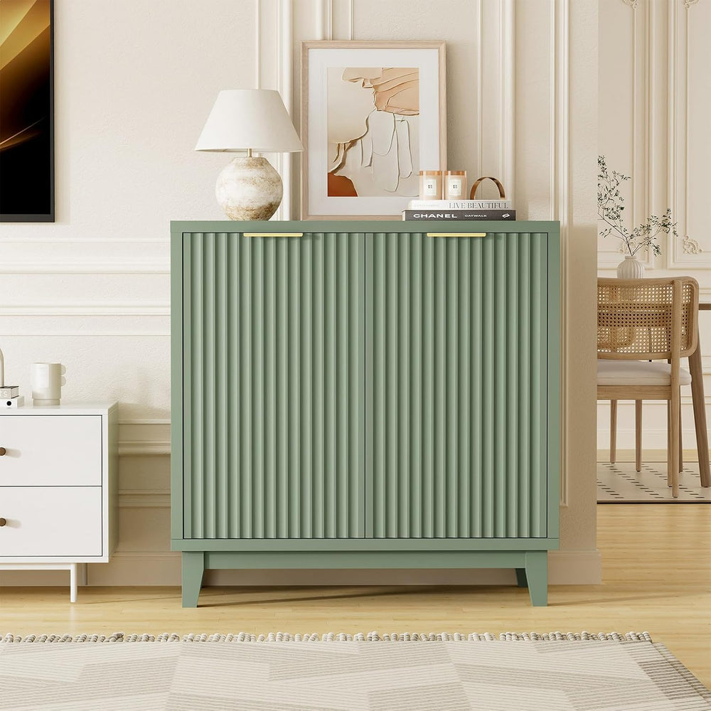 Fluted Cabinet with Storage, Mid Century Modern 2 Doors Sideboard Buffet