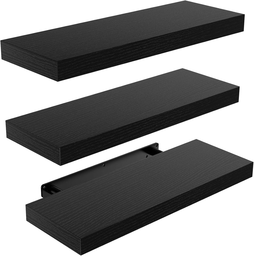 Amada 15.7" Floating Shelves for Wall Decor & Storage, Set of 3, Black