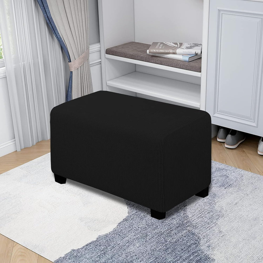 Easy-Going Stretch Small Rectangle Ottoman Cover Black