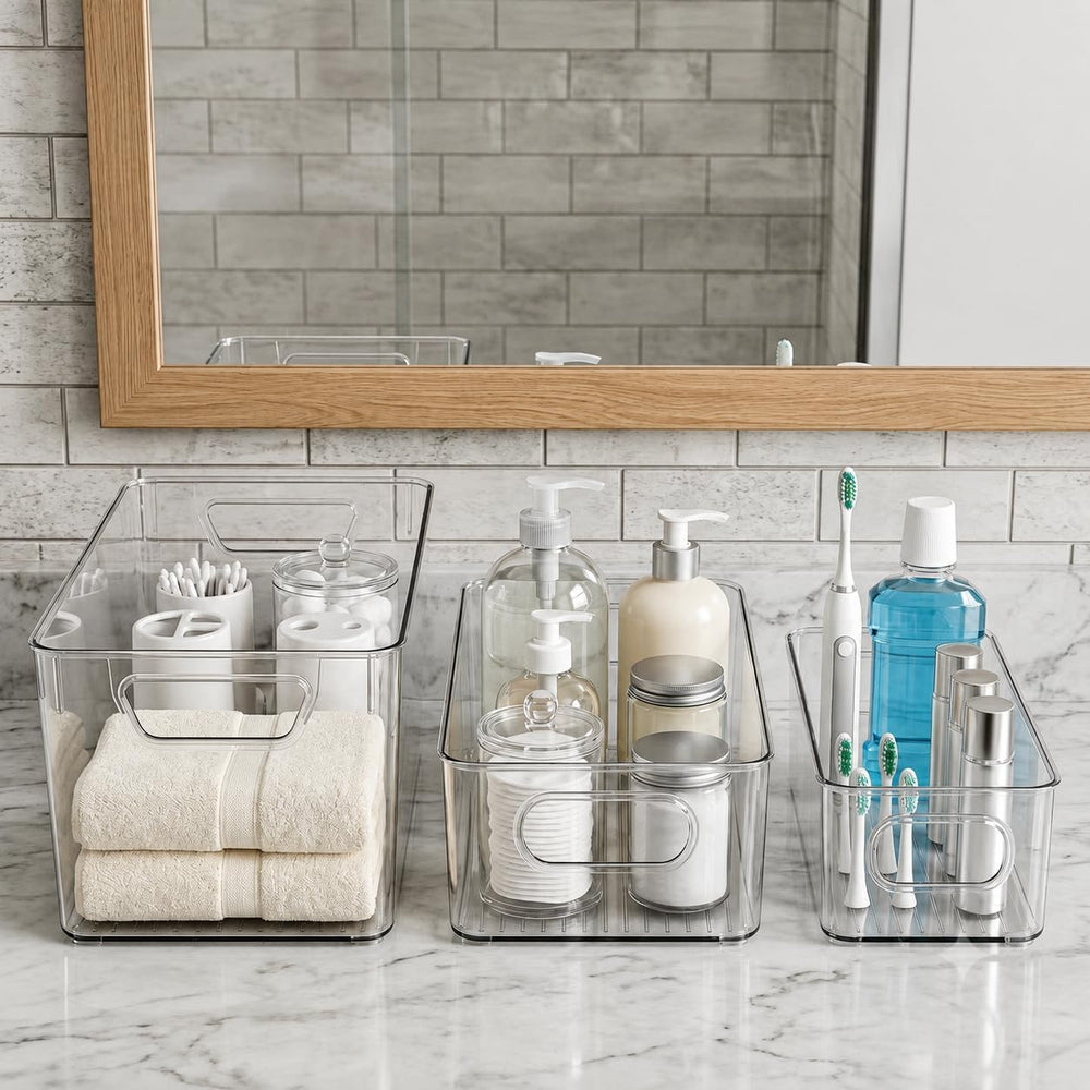 8 Pack Clear Bins for Organizing, Pantry Storage Bins, 3 Sizes: 4L+2M+2S