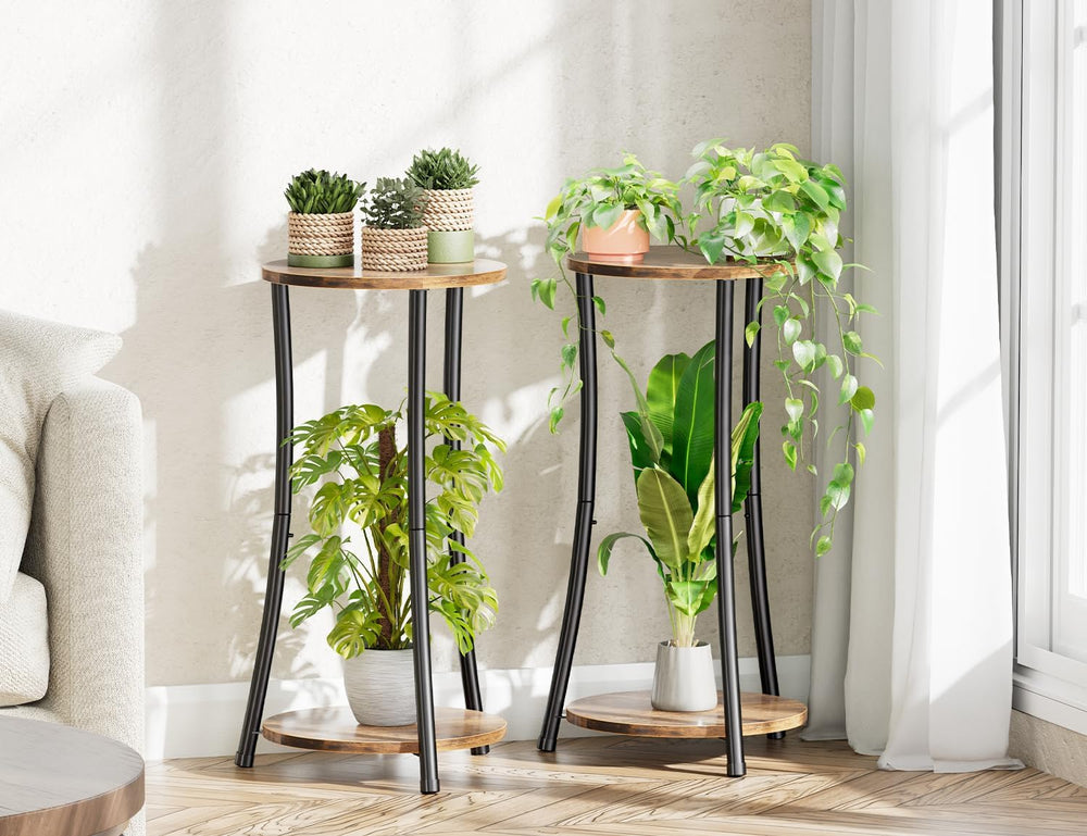 Simple Trending Round Side Table, 2 Tiers End Table for Living Room with Stor...