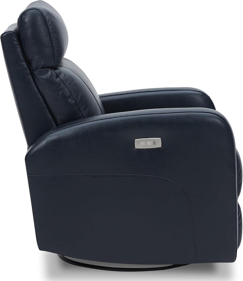 CHITA Genuine Leather Power Recliner Chair for Adults, Swivel Glider, Navy