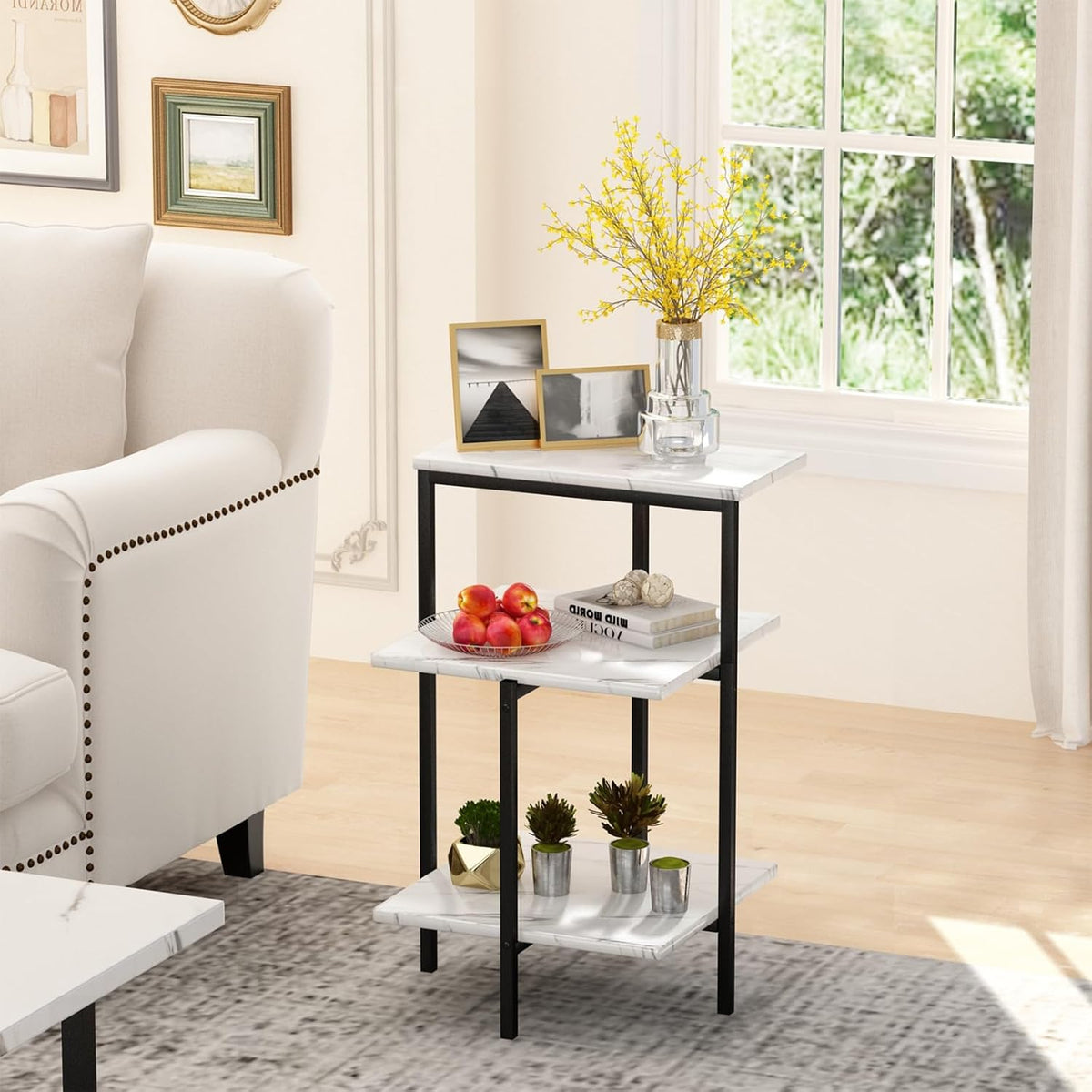 AWQM Coffee Table Set, Faux Marble Table & 2 Side Table, White & Black | 3 Piece Coffee Table Set, Modern Design, Metal Frame, Modern Living Room Table Set, For Office, Living Room & Apartment