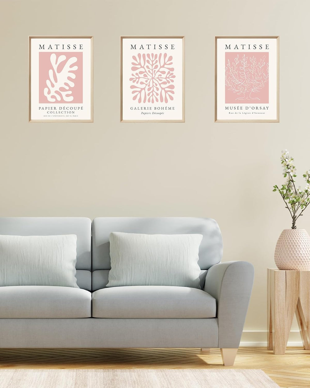 Framed Matisse Pink Wall Art Set of 3, Abstract Canvas Prints