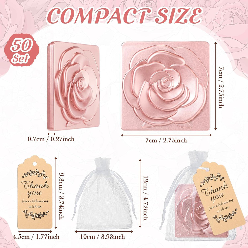 Novabright 50 Sets Rose Compact Mirrors Bulk for Wedding Party, Rose Gold