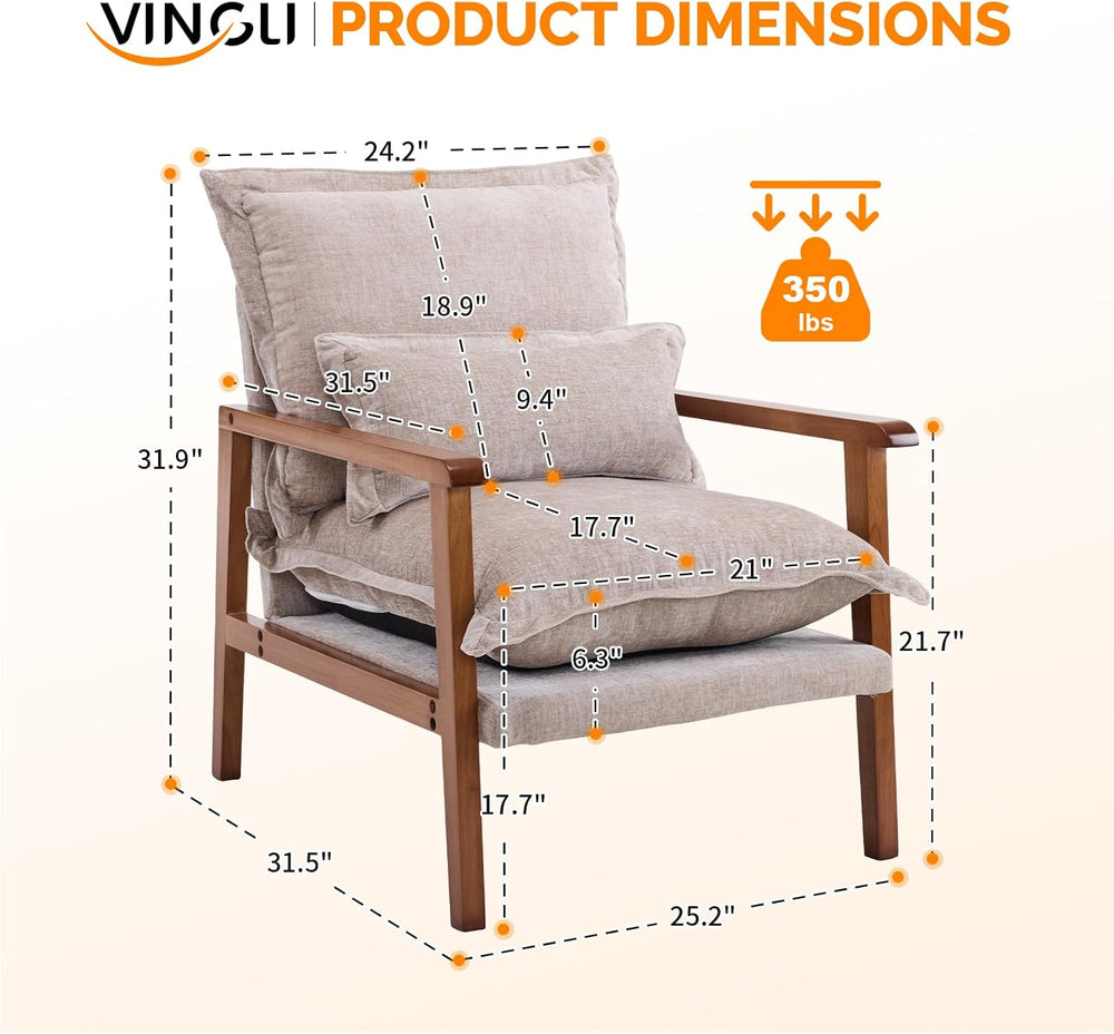 VINGLI Mid-Century Modern Cloud Accent Armchair with Lumbar Pillow, 6.3'&...