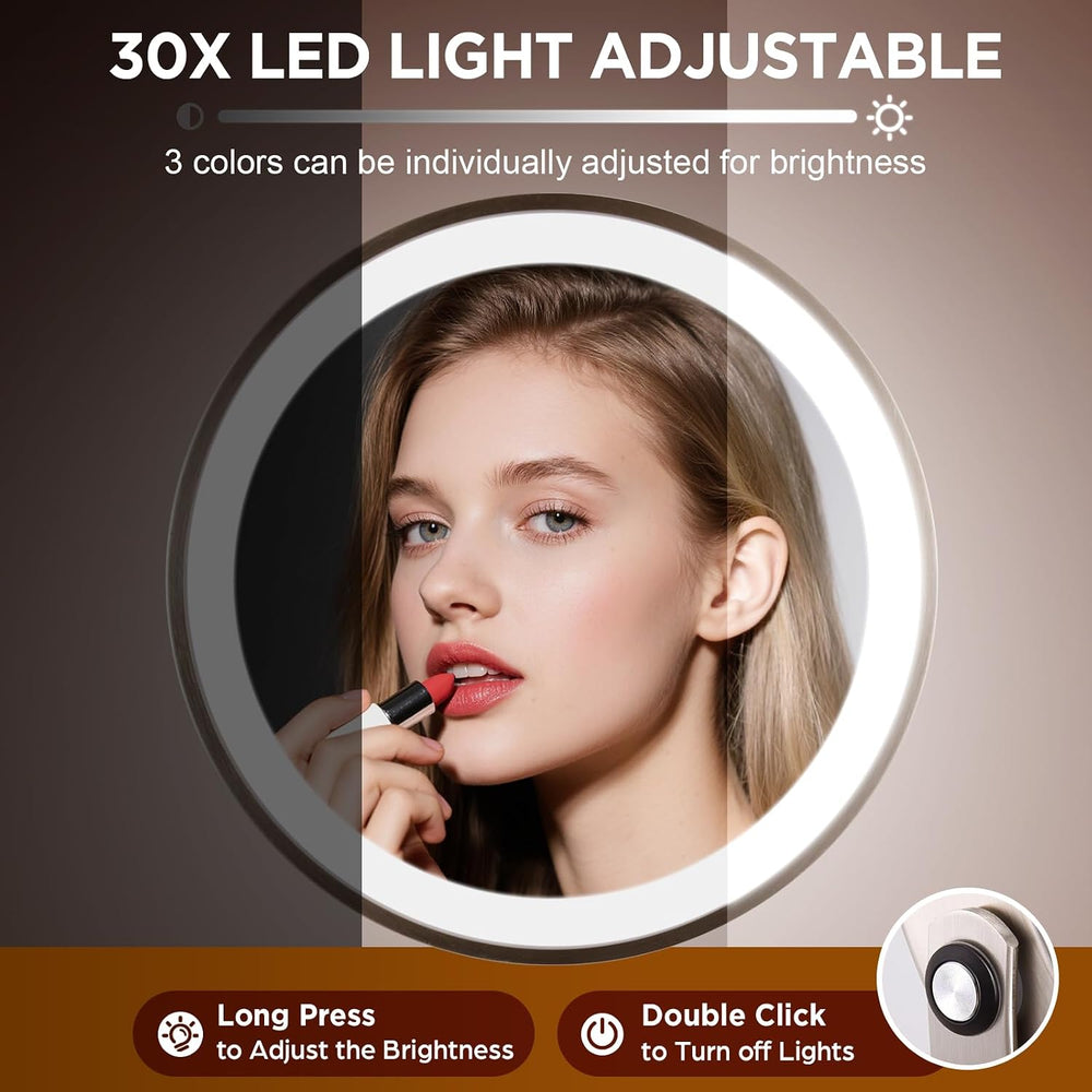 Makeup Mirror with Light - Brushed Nickel, 30x Makeup Mirror with 3 Colors