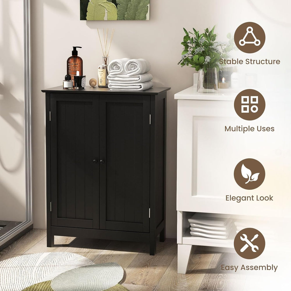 COSTWAY Bathroom Storage Cabinet, Freestanding Bathroom Organizers (Black)