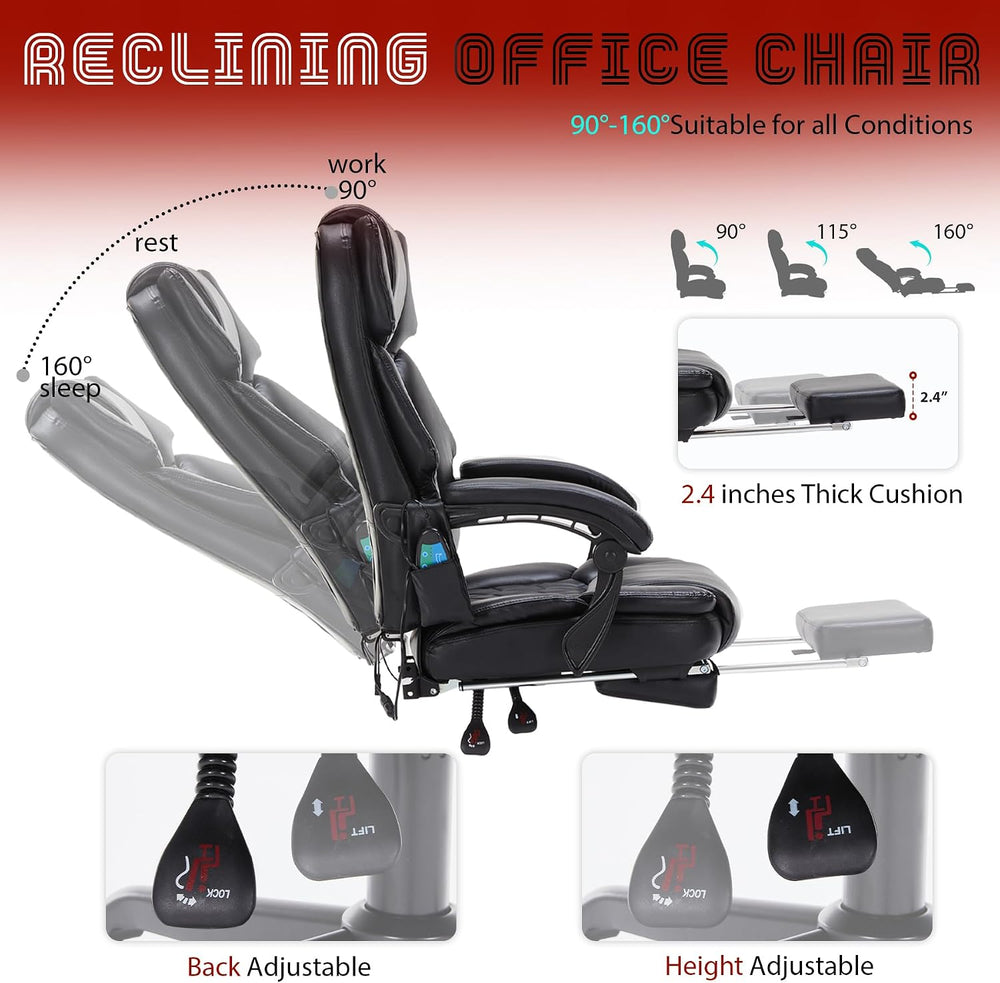 Massage Office Chair with Foot Rest 6 Points Vibration and Heat Home Office D...