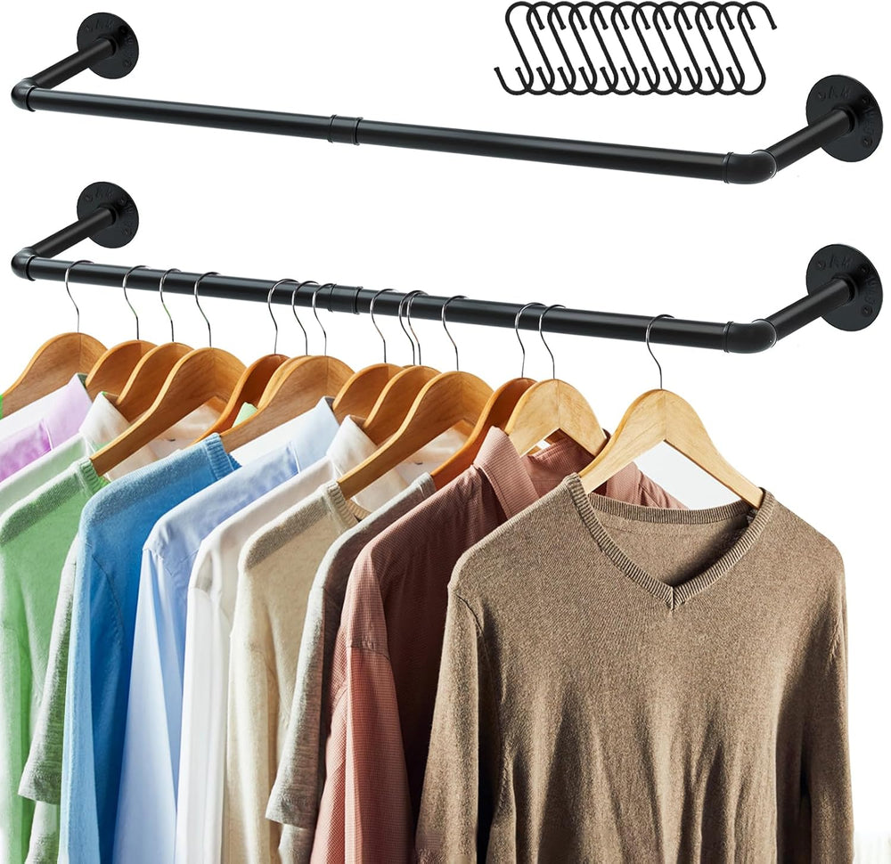 ERYTLLY 38”Industrial Pipe Clothes Rack,2 Pack Wall Mounted Clothing Rack