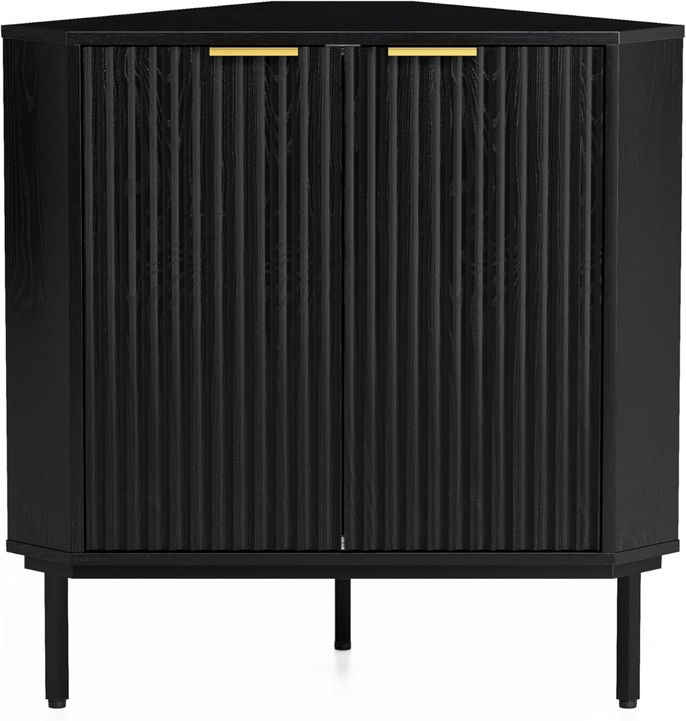 Modern Fluted Corner Cabinet, Small Floor Storage Cabinet with Adjustable She...