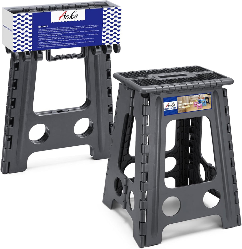 ACKO 17.5" Folding Step Stool, 400 lbs Capacity with Safety Lock, Dot Gray