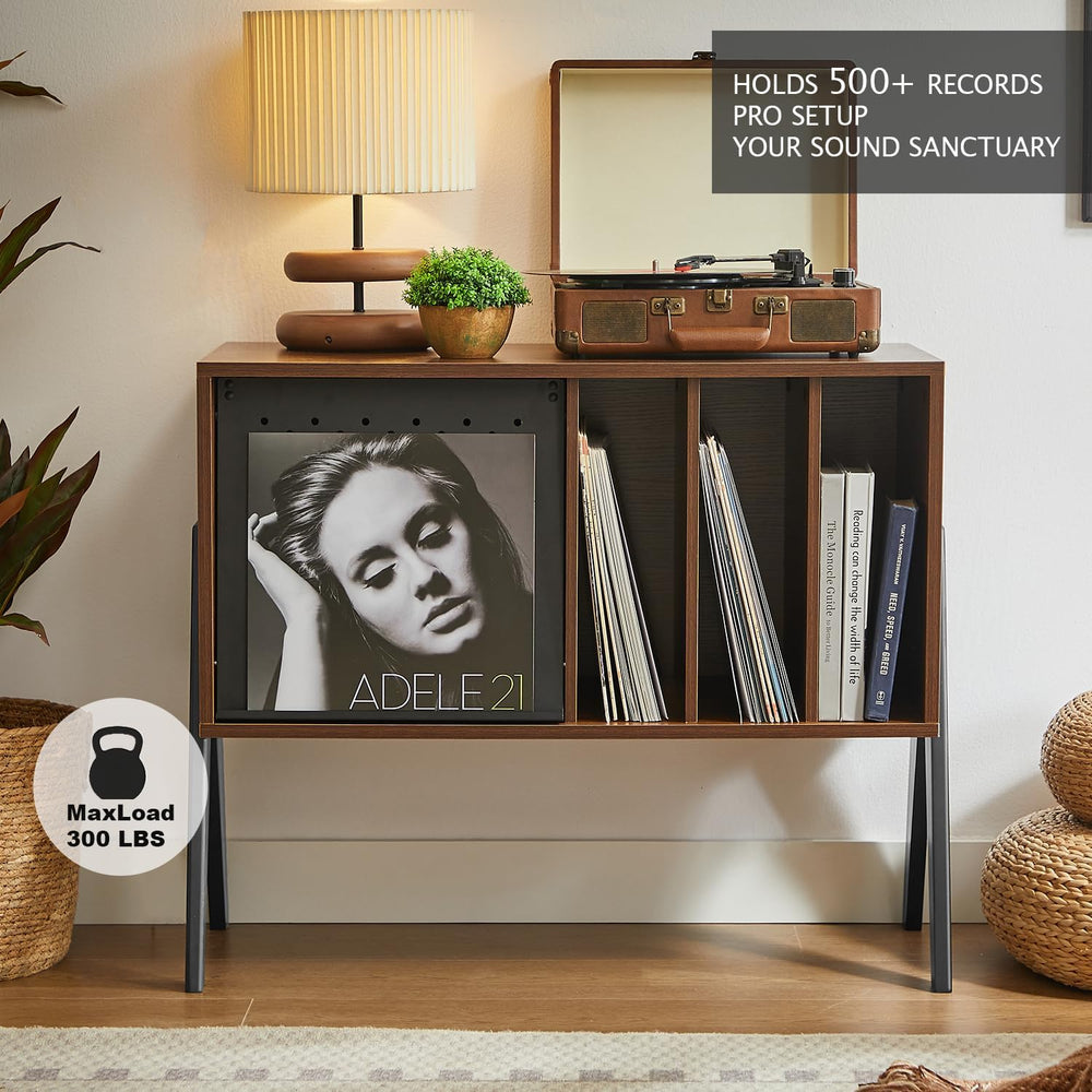 Record Player Stand with Vinyl Storage Cabinet, 32'' Mid Century Mode...