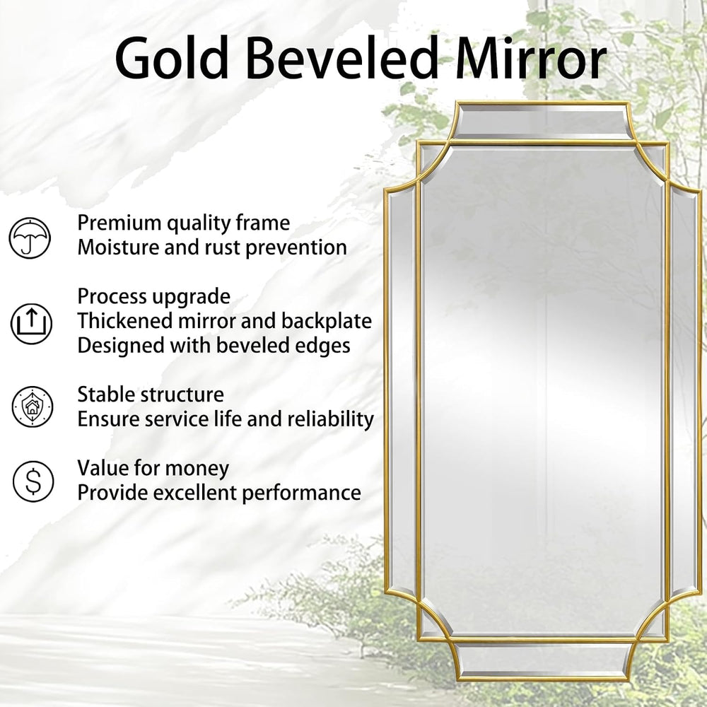 59"x30" Large Rectangle Beveled Mirror with Gold Geometric Frame