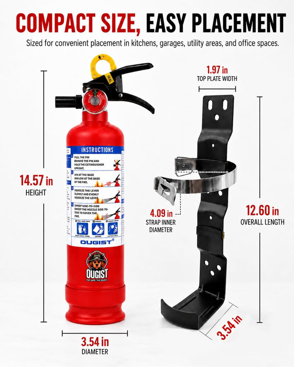 Ougist ABC Dry Chemical Fire Extinguisher with Wall Mount, 2.5 lb Agent