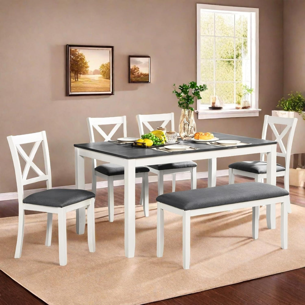 6 Piece Dining Table Set, Counter Height Kitchen Sets, White&Gray
