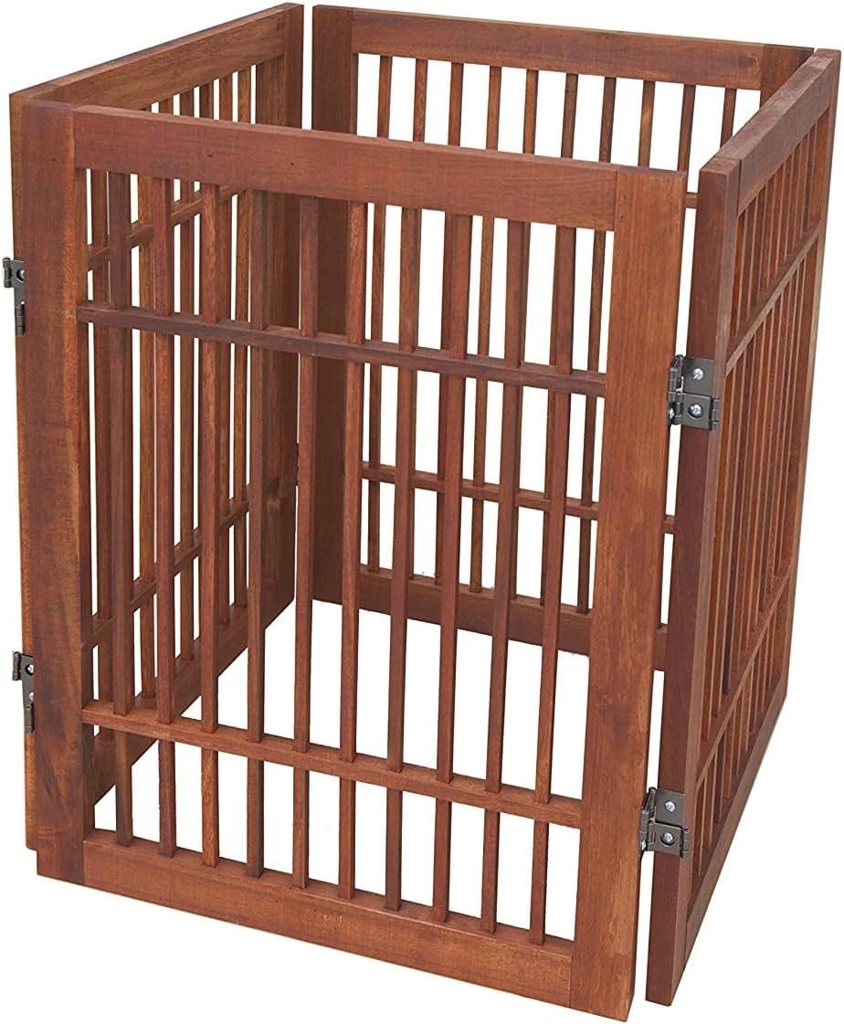 Urnporium Freestanding Wooden Dog Gate Foldable Indoor Pet Gate No Drill Expa...