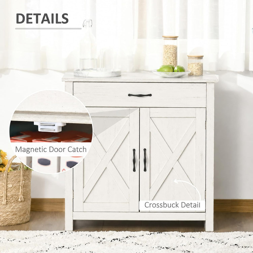 HOMCOM Farmhouse Sideboard Buffet Cabinet Barn Door White Wash