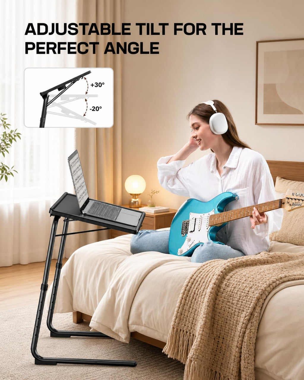 TV Tray - TV Table for Eating, Folding Table Trays with 6 Height & 3 Tilt Angle, TV Tray Table with Cup Holder, Dinner Tray for Eating or Working on Couch, Bed, Living Room, Home & Office