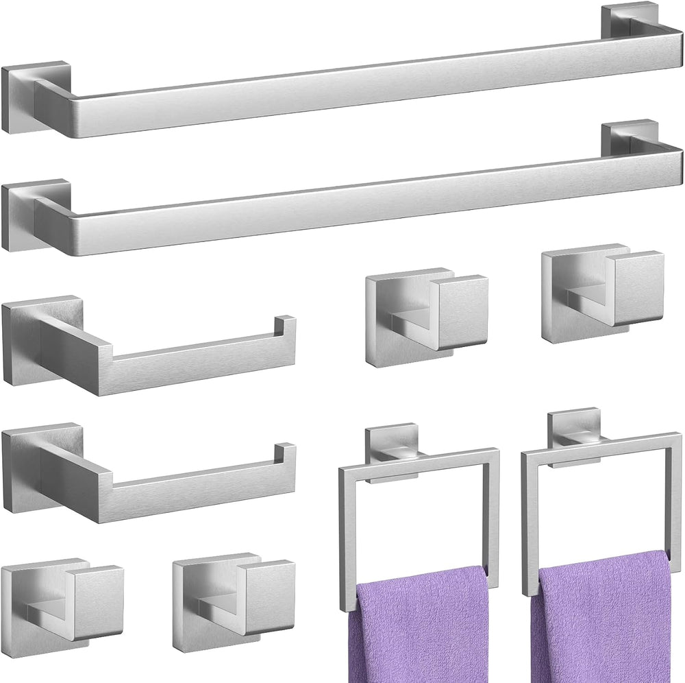 10-Pieces Brushed Nickel Bathroom Accessories Set 23.6 Inch Towel Bar Set.