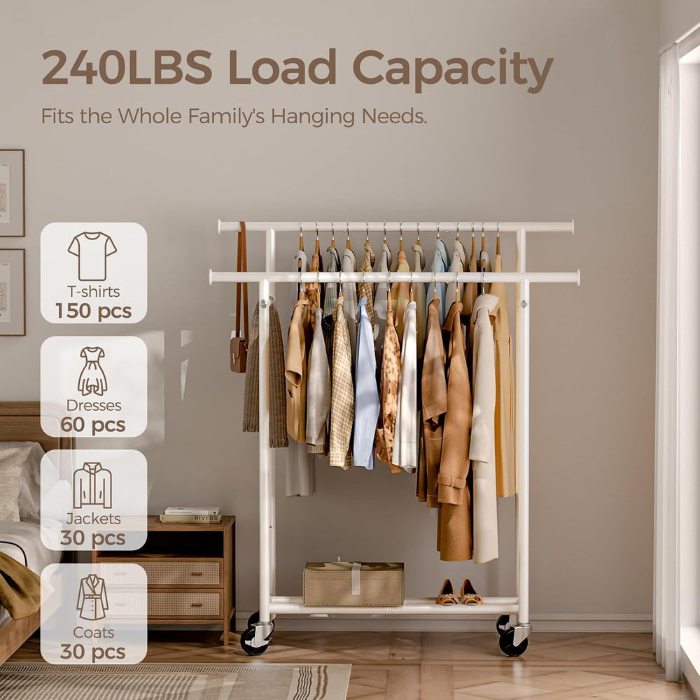 HYSEYY Clothes Rack, Double Rods Rolling Clothing Rack for Hanging Clothes, P...