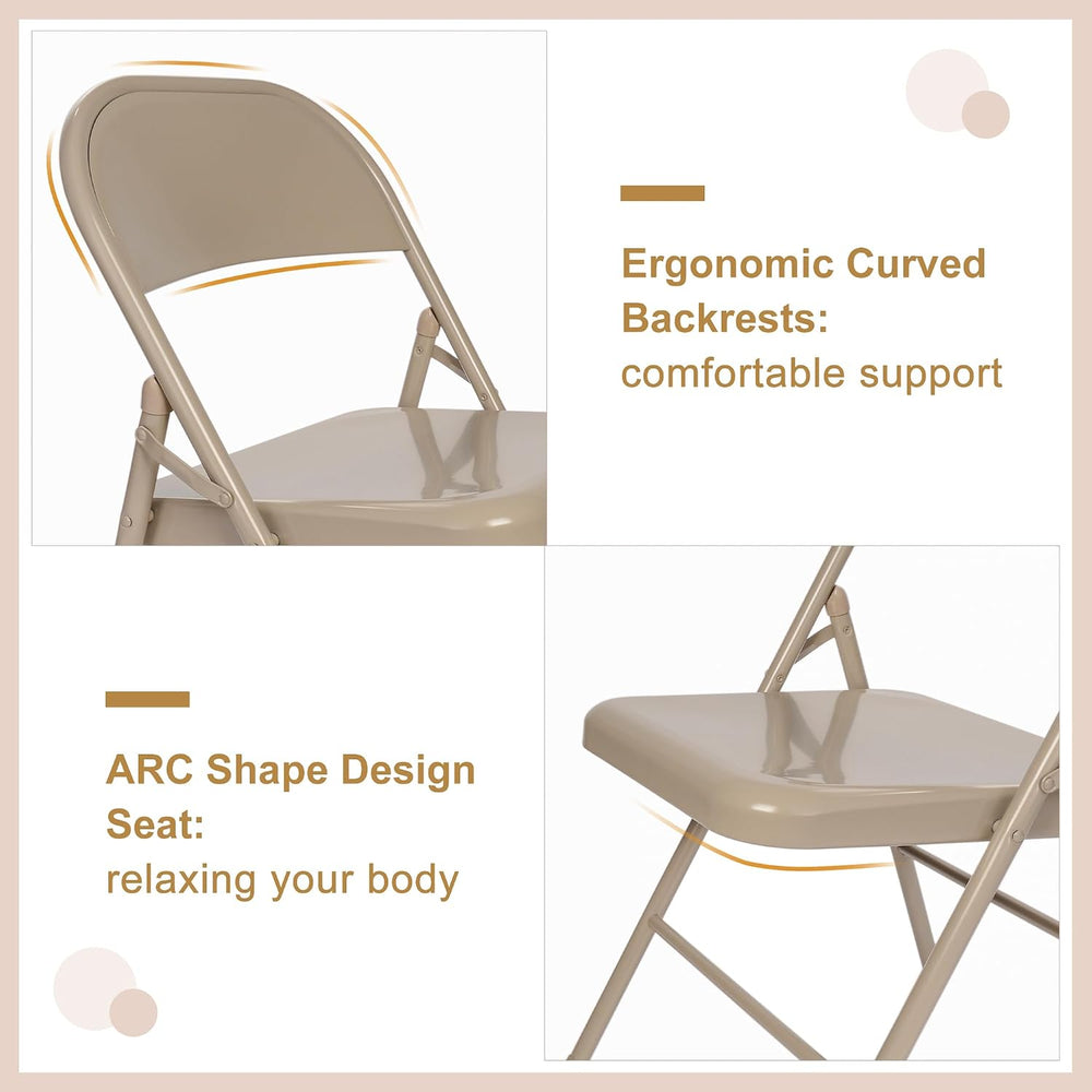 VECELO Metal Folding Chairs 4 Pack, Double Hinged Steel Frame Easy Foldable&a...