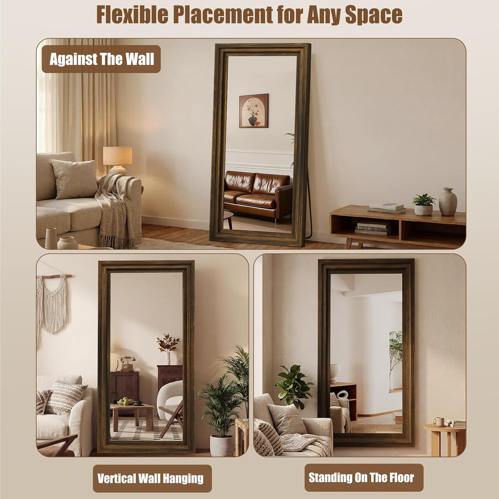 Wood Full Length Mirror 71"x30", Large Solid Wood Frame Floor Mirror