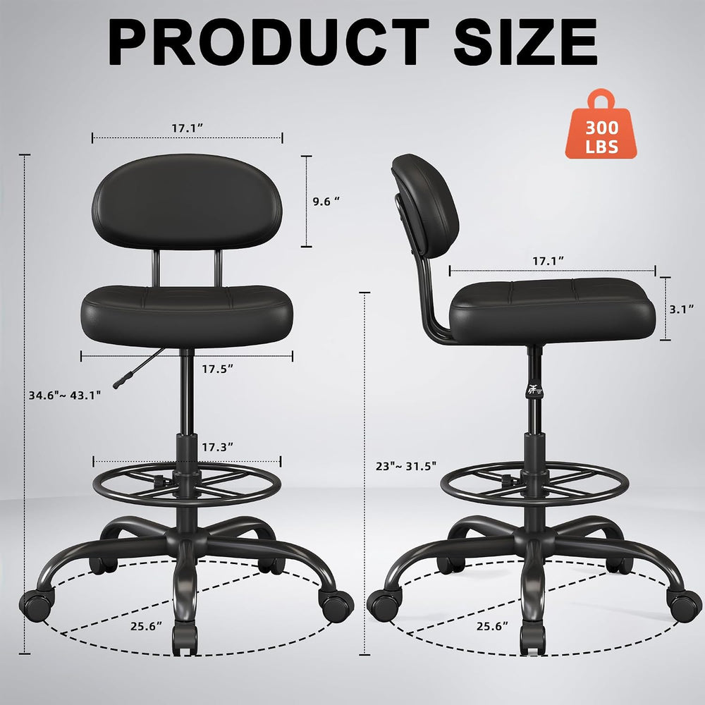 Armless Drafting Chair with Back, Tall Office Chair for Standing Desk, PU Fau...