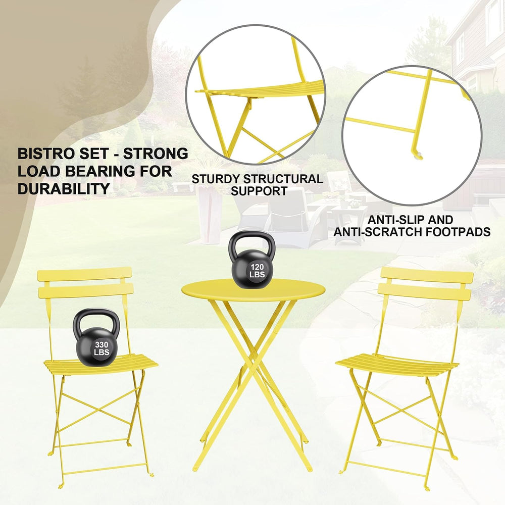 3-Piece Outdoor Folding Bistro, Outdoor Furniture Set with Table and 2 Chairs...