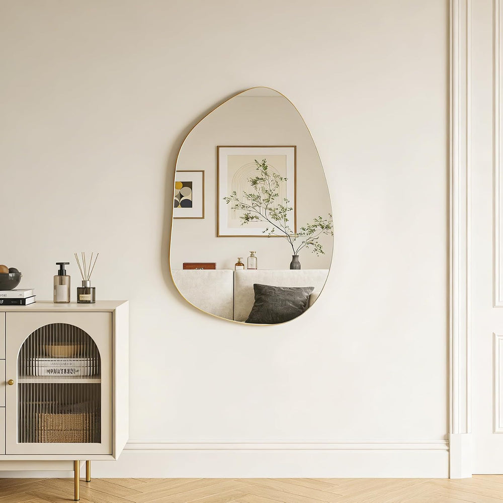 Irregular Asymmetrical Wall Mirror, 32x24 Inch Gold Mirror for Bathroom