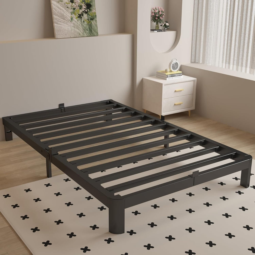 6 Inch Twin Bed Frame with Metal Gasket, Black Single Bed Base