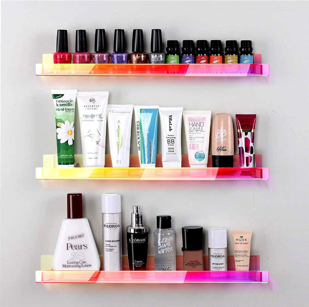 8 Pack 15 Inch Iridescent Acrylic Floating Wall Shelves, Rainbow Shelves