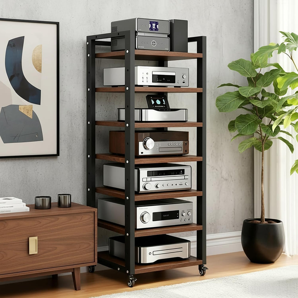 7 Tier AV Media Stand, 55in Audio Rack Tower Stereo Component Cabinet