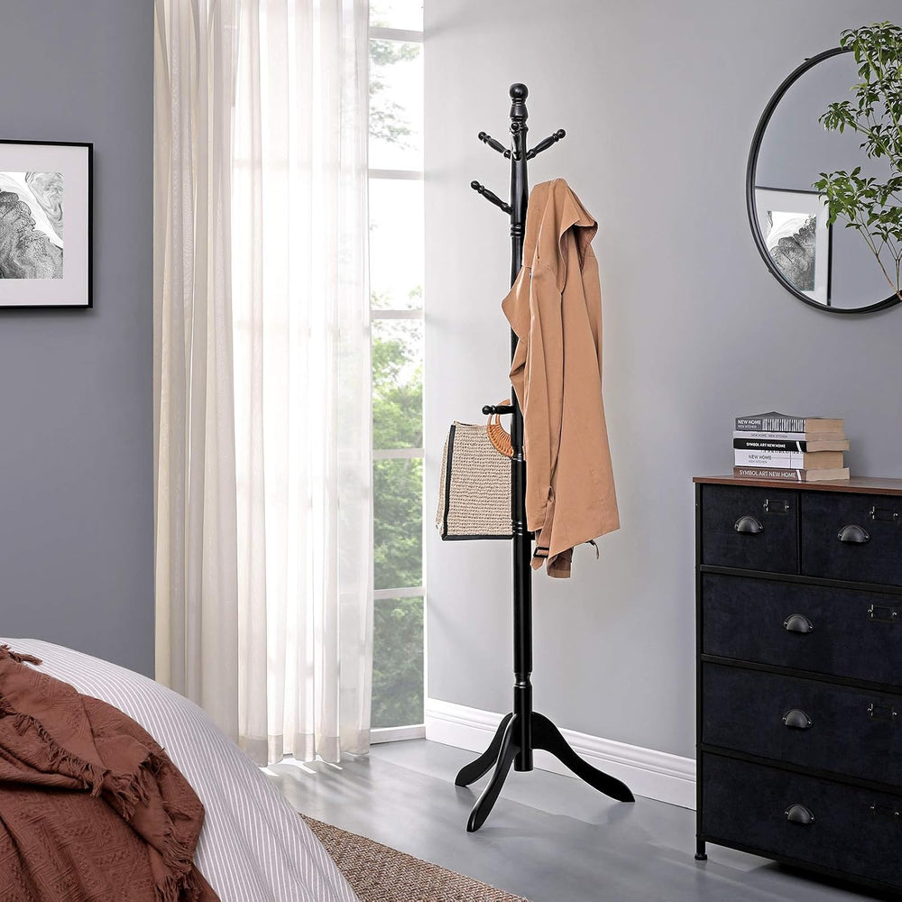 VASAGLE Freestanding Coat Rack, Rubber Wood Coat Tree with 9 Hooks
