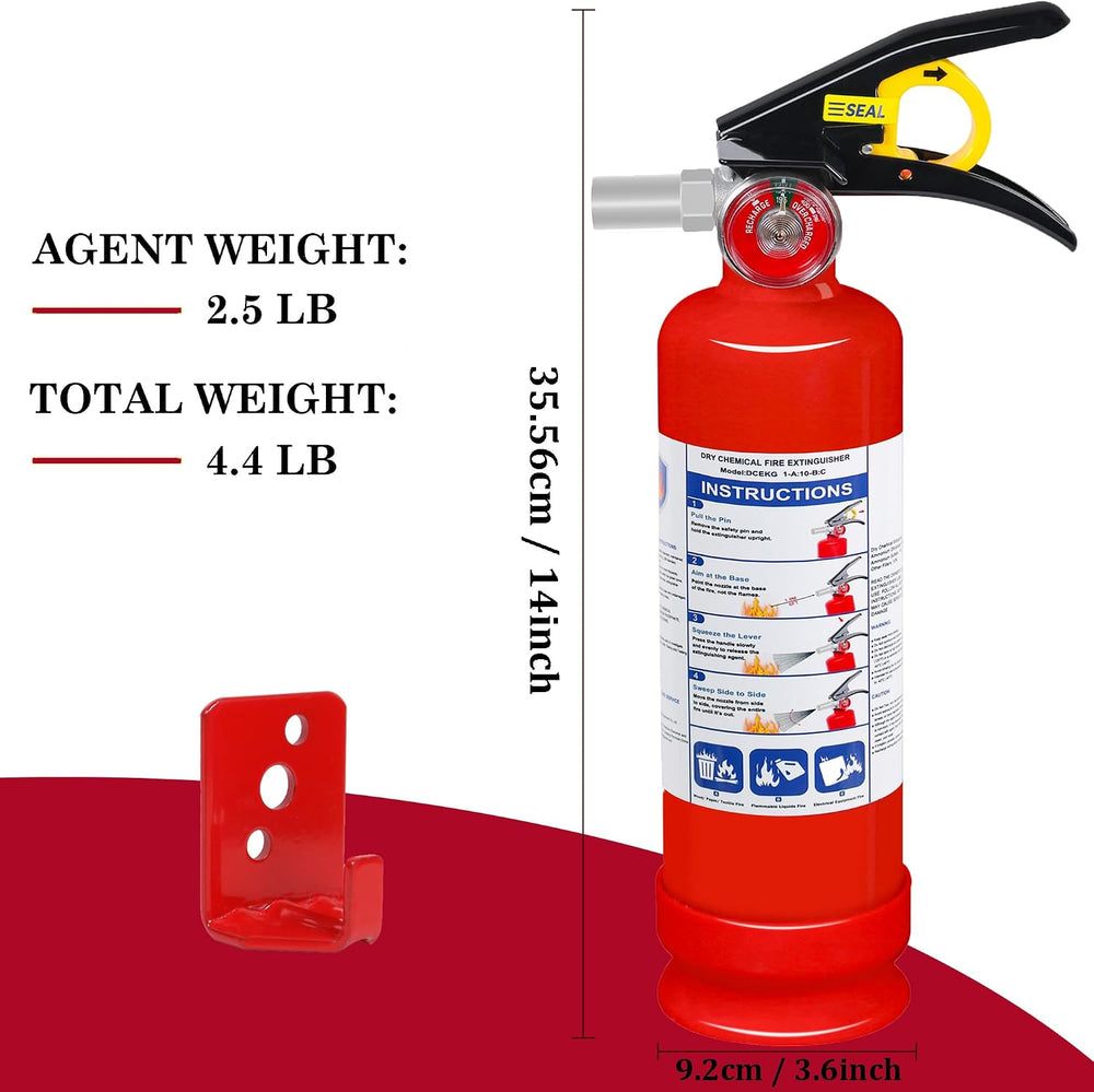 ABC Dry Chemical Fire Extinguisher, 2.5 lb 1A:10B:C Rated - Quick-Release Han...