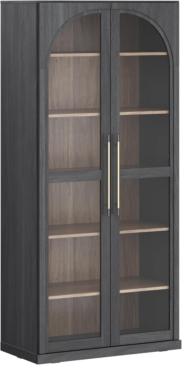 BELLEZE Modern Wood Wine Curio Cabinets with 4 Adjustable Shelves. 67" S...