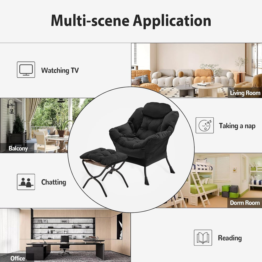 Youtanic Lazy Chair with Folding Ottoman, Accent Chair Velvet Upholstered wit...